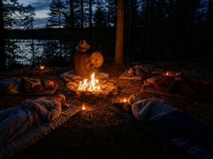 Forest meditation by the fire